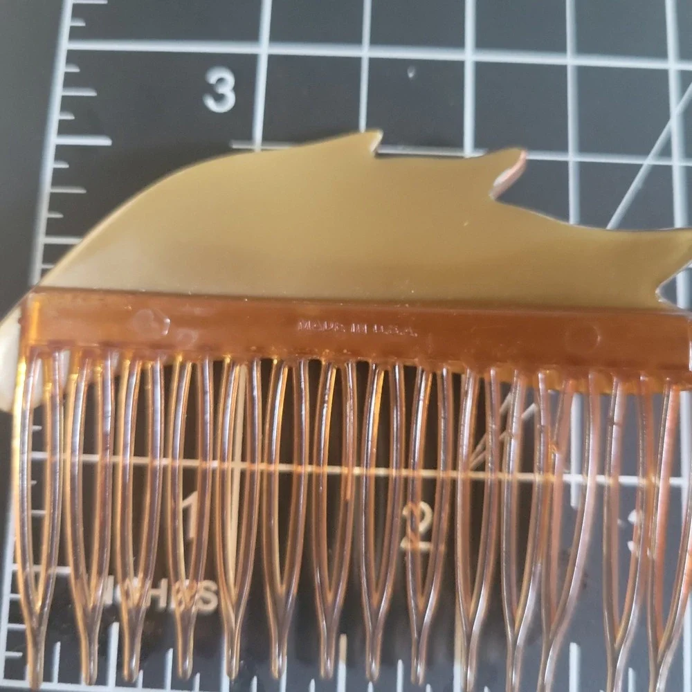 Vintage Made in USA Hair Side Combs Set of 2 Gold Silver Blue White Striped‎
